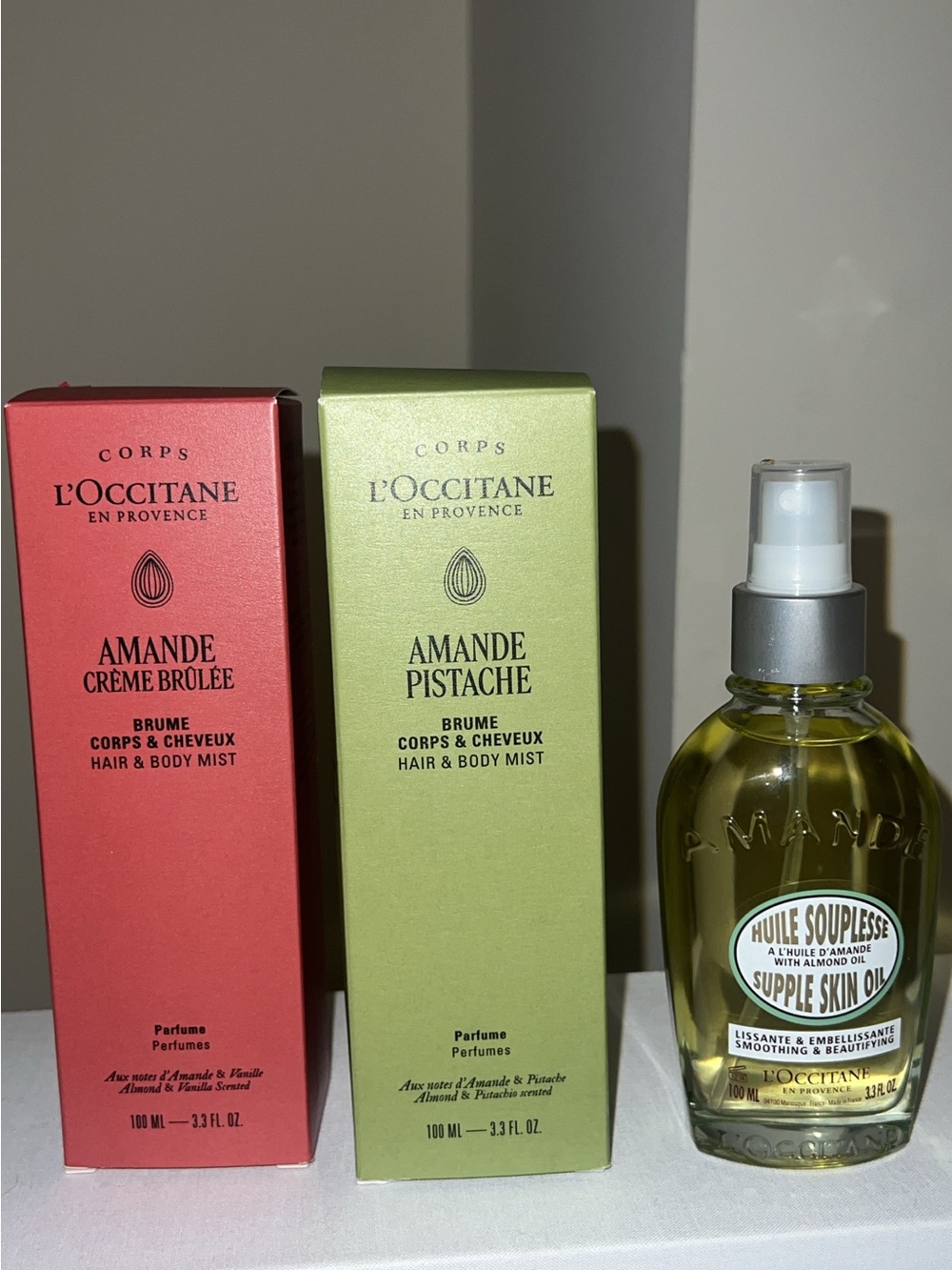 NEW L’Occitane Almond Crème Brûlée Pistachio Mists + Body Oil Set